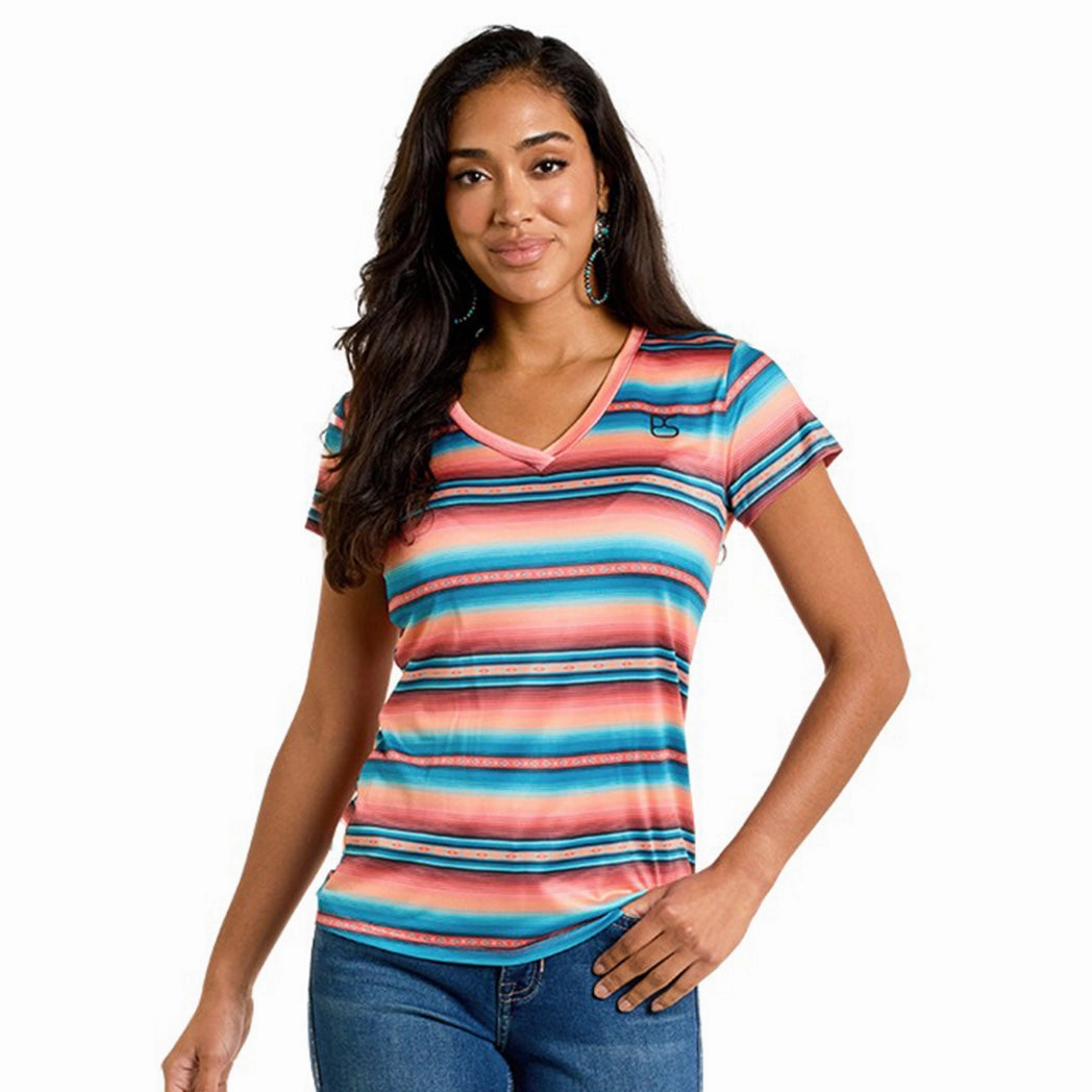 Panhandle Slim Women's Multi Stripe Performance Tee Double Layered Fabric