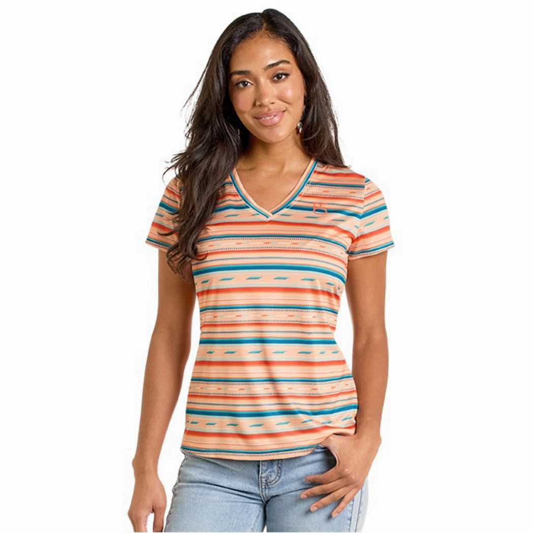 Panhandle Slim Women's Multi Stripe Shirt Classic Crew Neck AntiPillingFinish