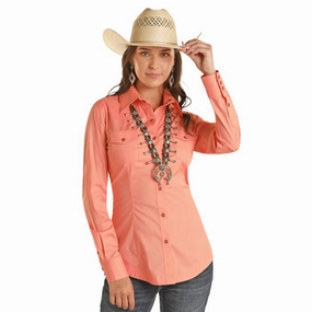 Quick Dry Technology Panhandle Woman's Solid Poplin Melon Long Sleeve