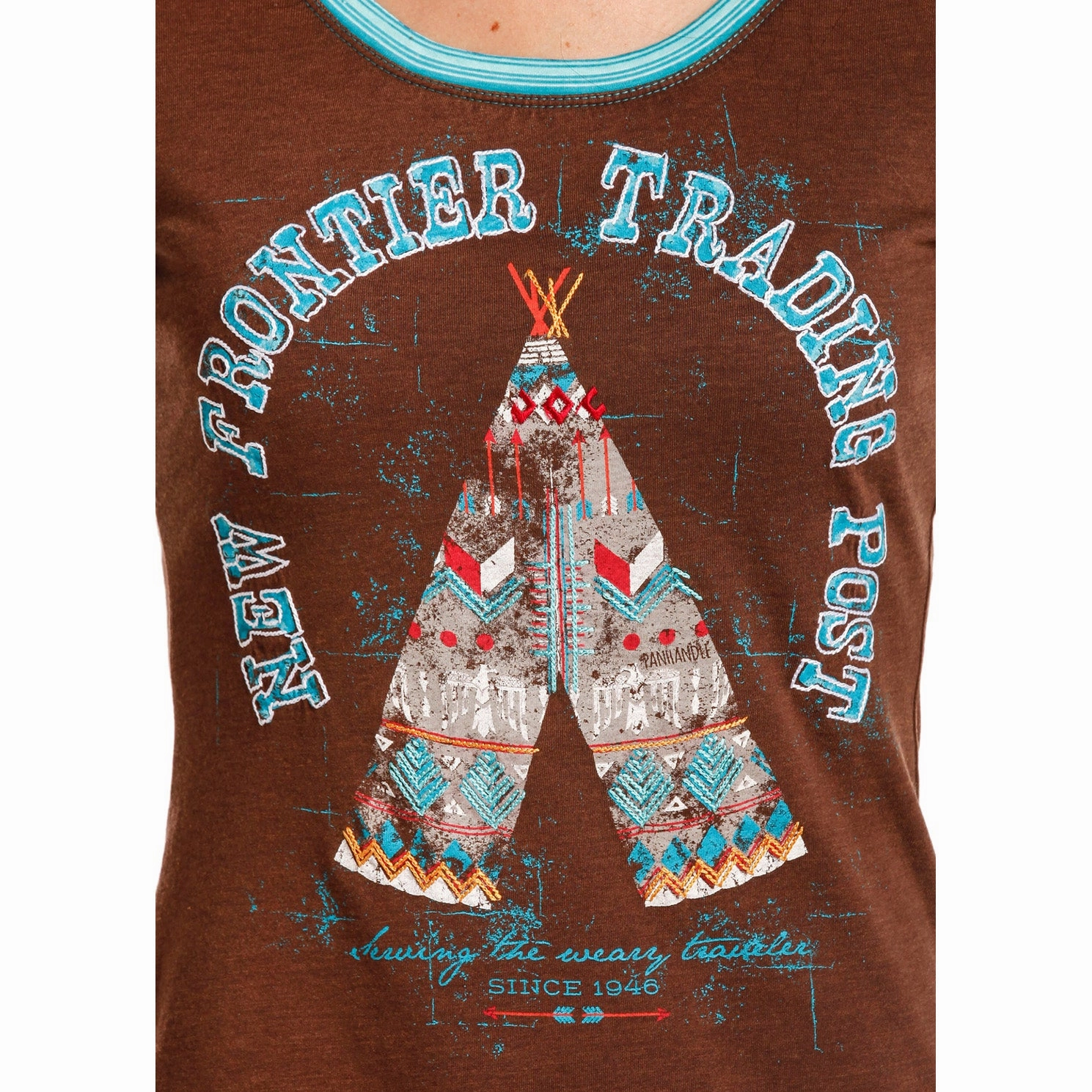 Panhandle Women's Brown Frontier Tee Pee Shirt AntiMicrobialLining