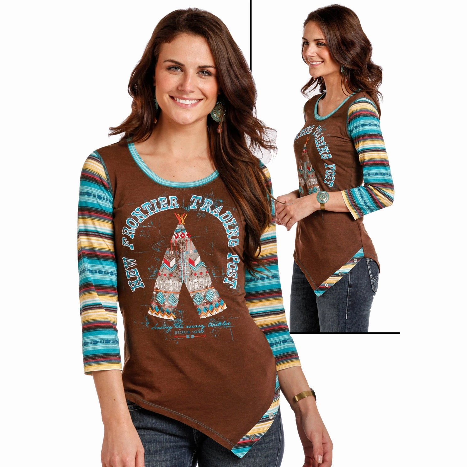 No Iron Fabric Panhandle Women's Brown Frontier Tee Pee Shirt