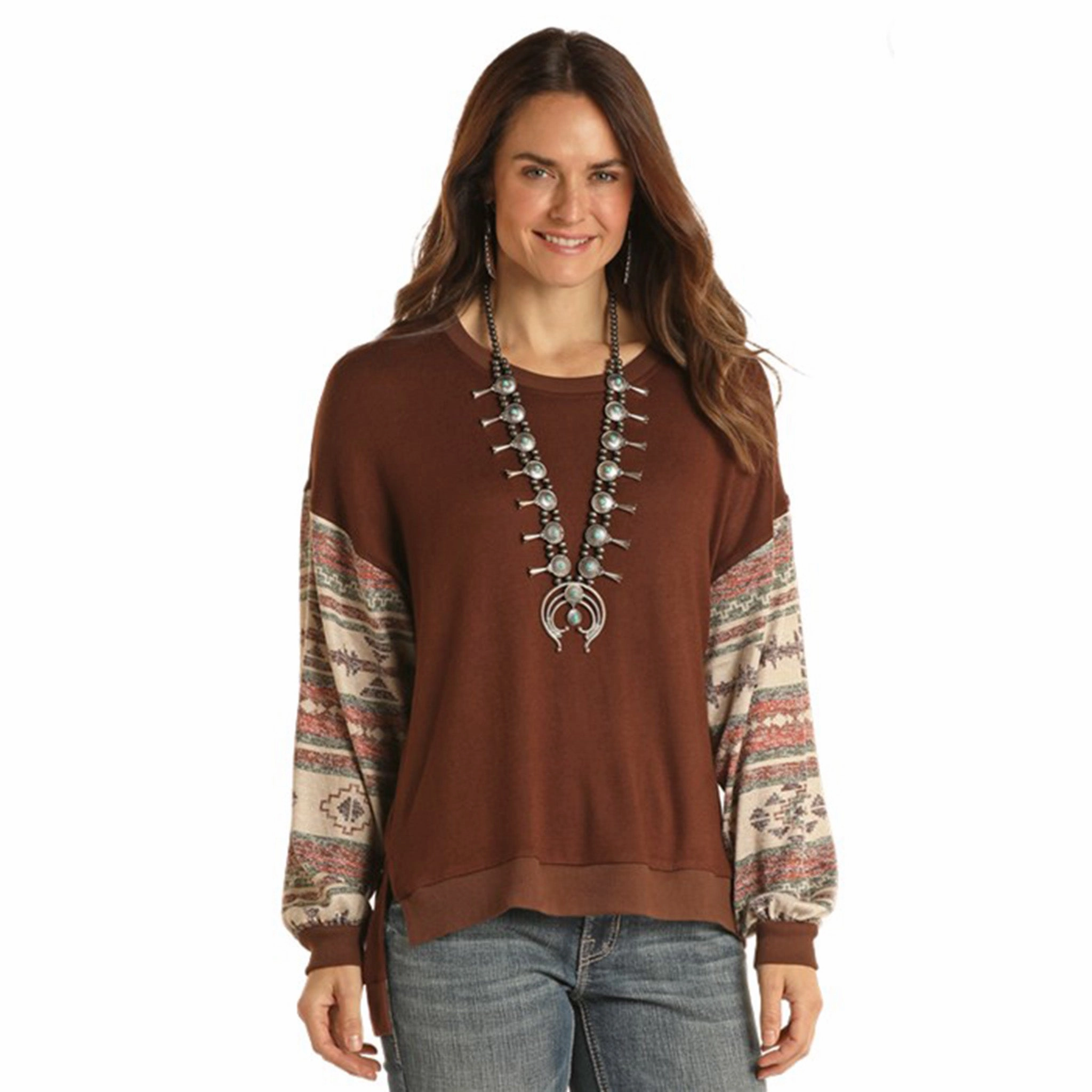 Light Reflective Printing NonScratchyLining Panhandle Women's Chocolate Aztec Sweater