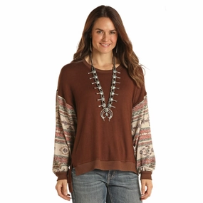 Panhandle Women's Chocolate Aztec Sweater Smooth Zipper Integration LayeringFriendly Weight