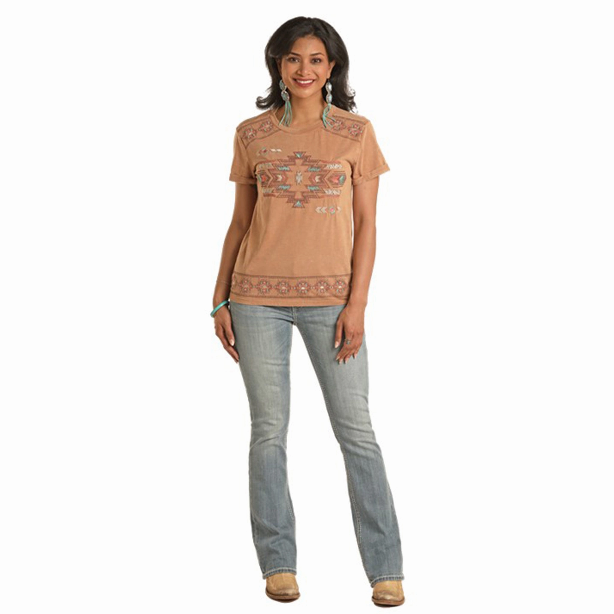 Panhandle Women's Tan Aztec Tee QuickRelease Fastener ColorfastMaterial