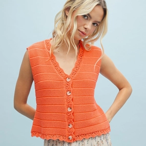 Designer Inspired Papaya Colored Scalloped Sweater Vest