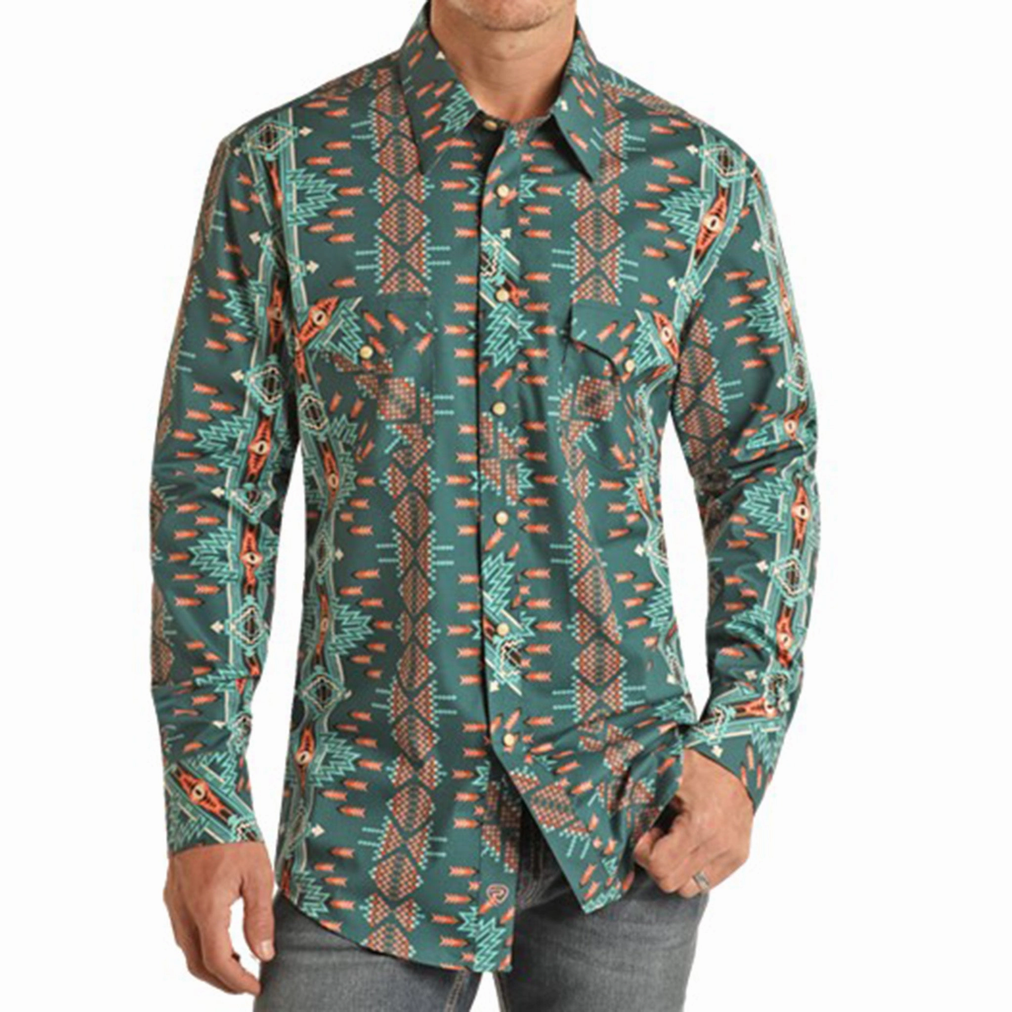 Rock & Roll Men's Turquoise Aztec Shirt Minimal Look