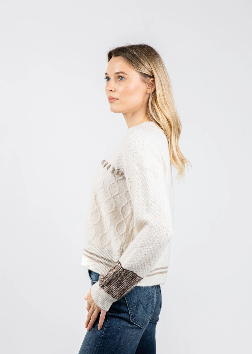 Patchwork Cropped Sweater - Ivory Combo Breathable Stretch Durable Reinforced Elbows