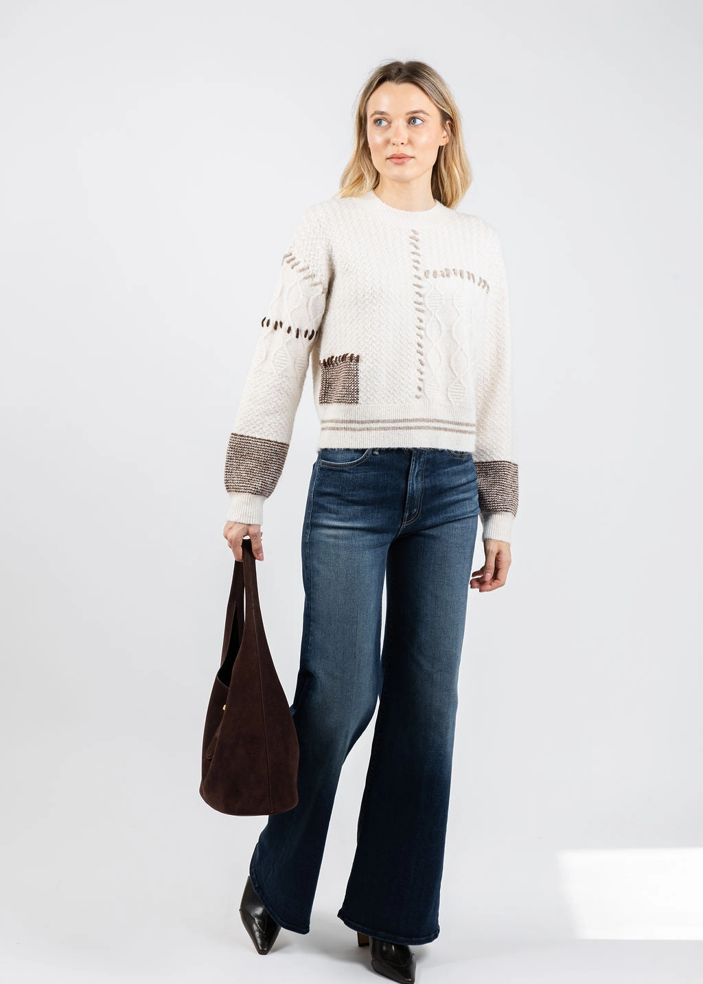 Patchwork Cropped Sweater - Ivory Combo Cozy Everyday