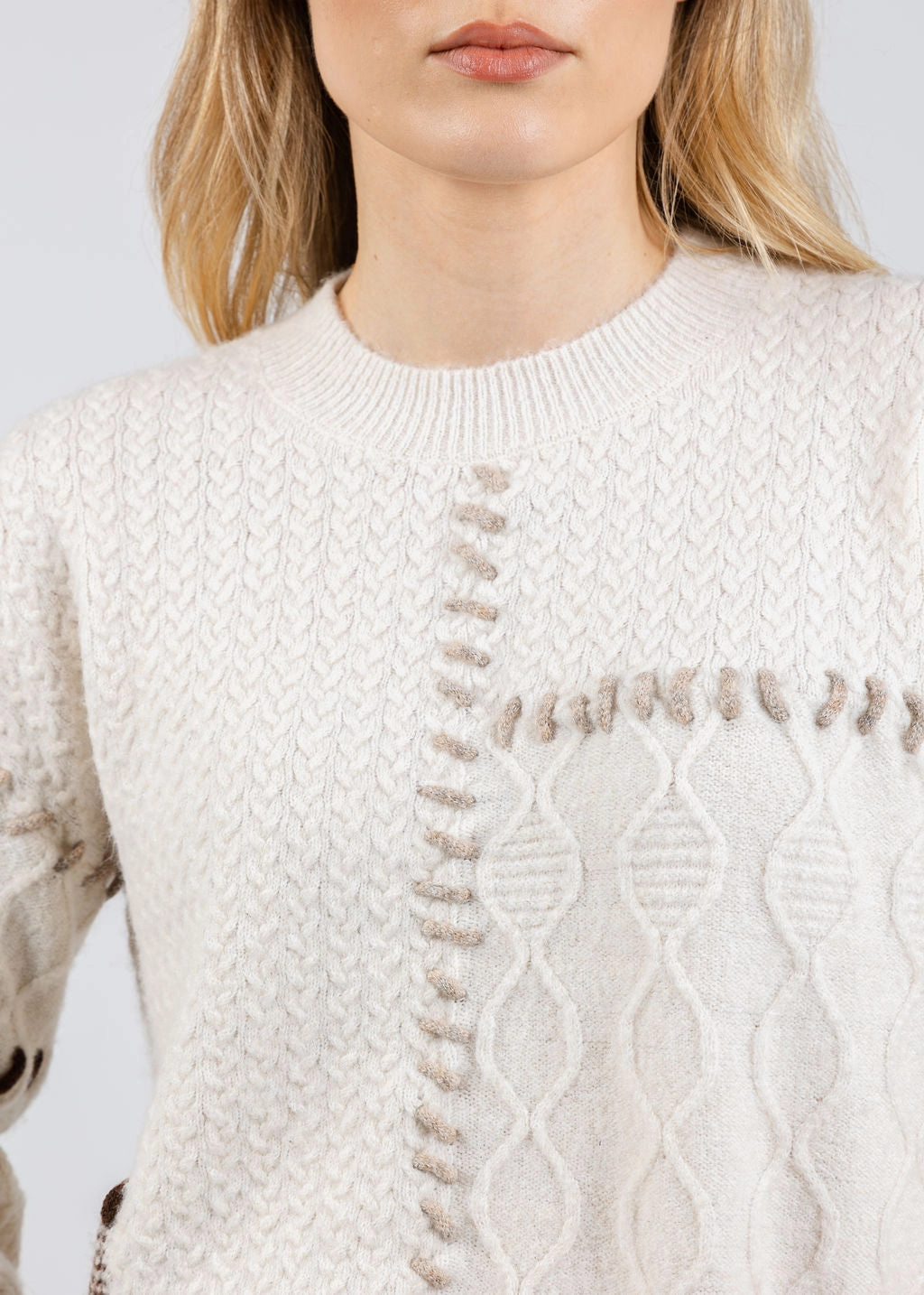 Patchwork Cropped Sweater - Ivory Combo Fashion Forward Wear