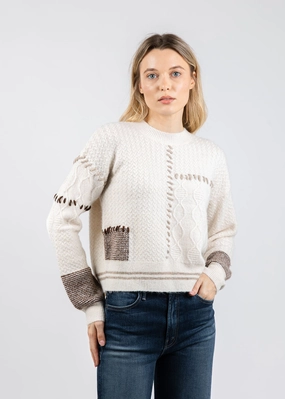 Ultimate Warmth Trendy Knitwear Patchwork Cropped Sweater - Ivory Combo