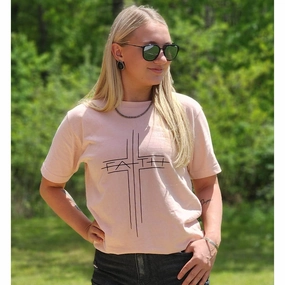 Quick Release Buttons Peach Faith Cross Tee