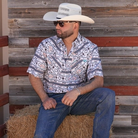 Peach, Grey and Turquoise Aztec Short Sleeve Shirt Comfort First Fit