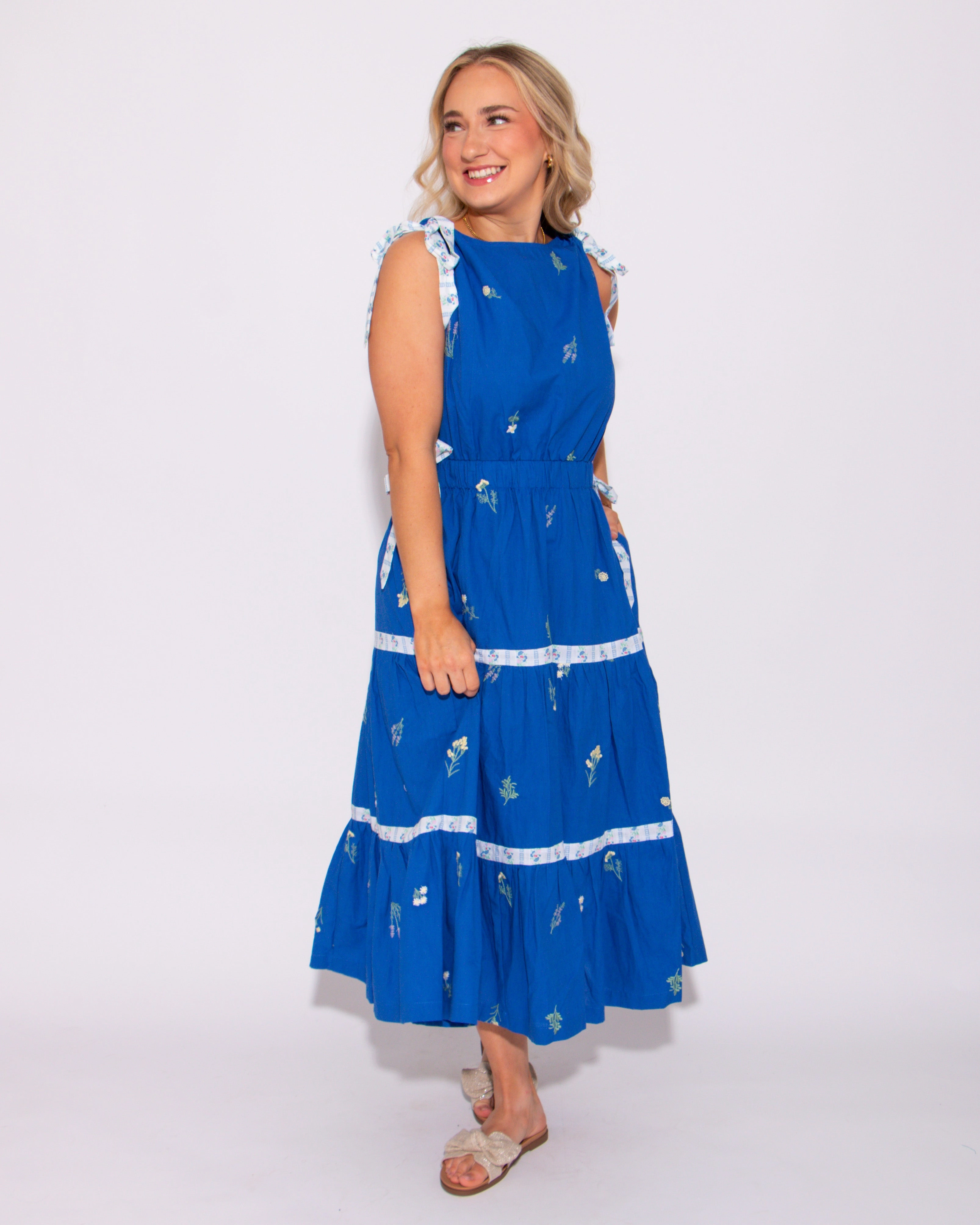 The Blue Petal Midi Dress Chic and Cozy