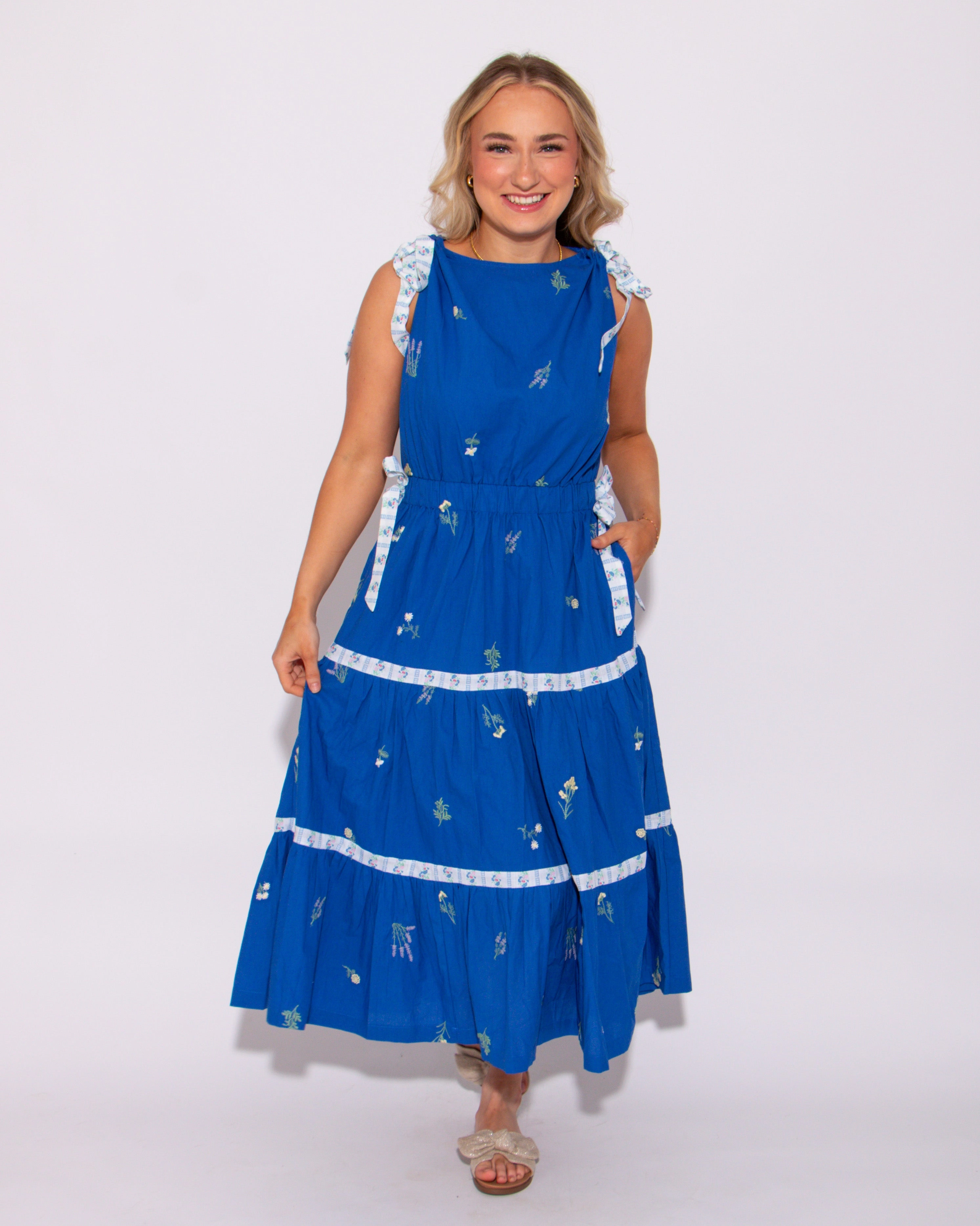 Casual Elegance The Blue Petal Midi Dress