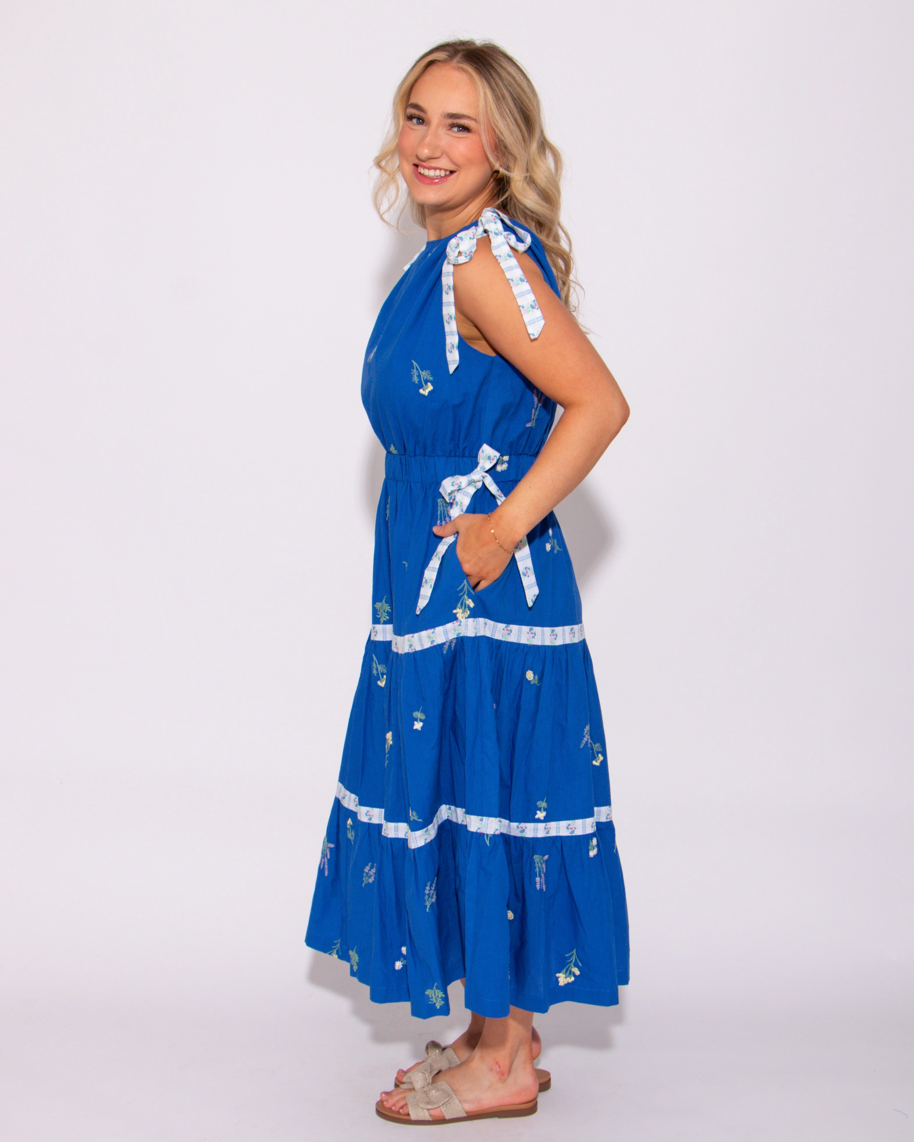 The Blue Petal Midi Dress Fall Mood Fall Silhouette