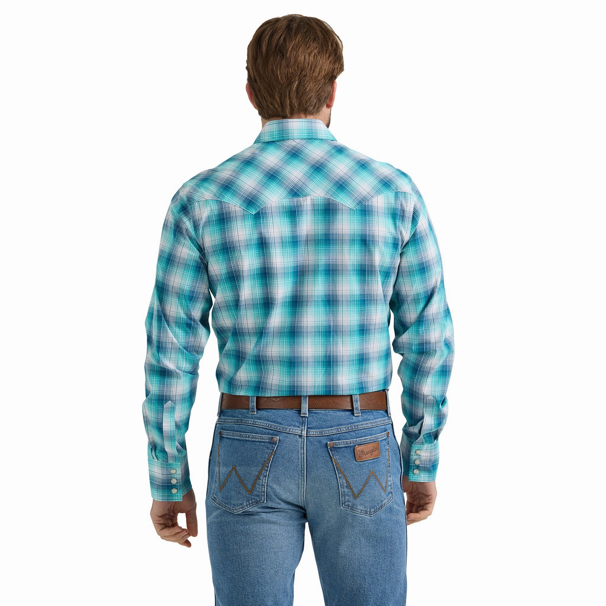 Wrangler Men's Retro Blue and Turquoise Long Sleeve Shirt Smart Look