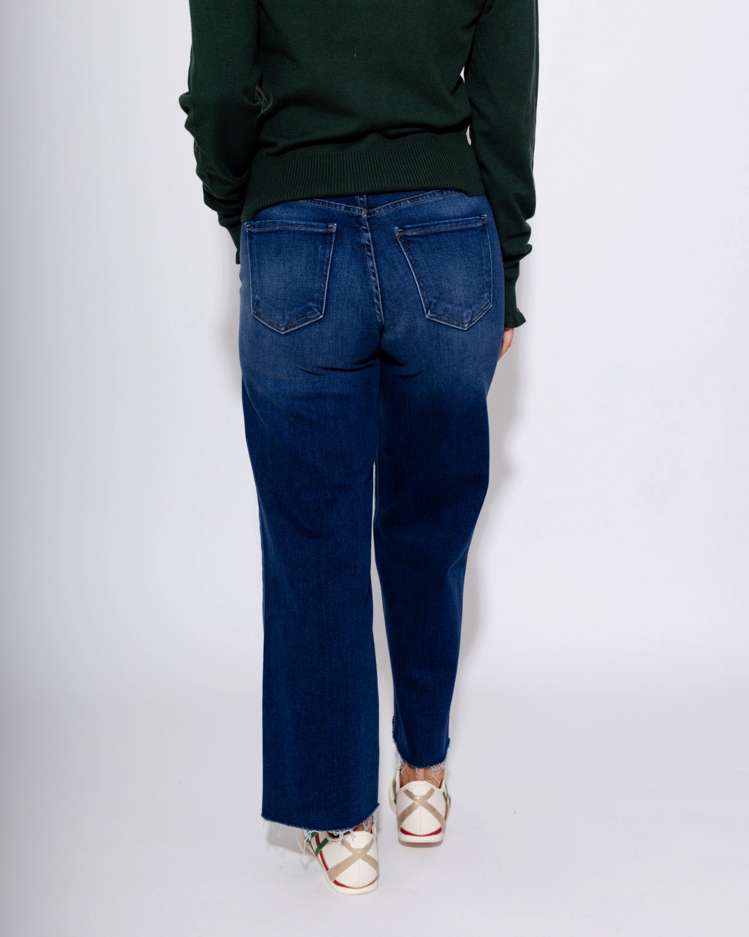 Petite Palazzo Jeans in Dark Anti Fade Technology