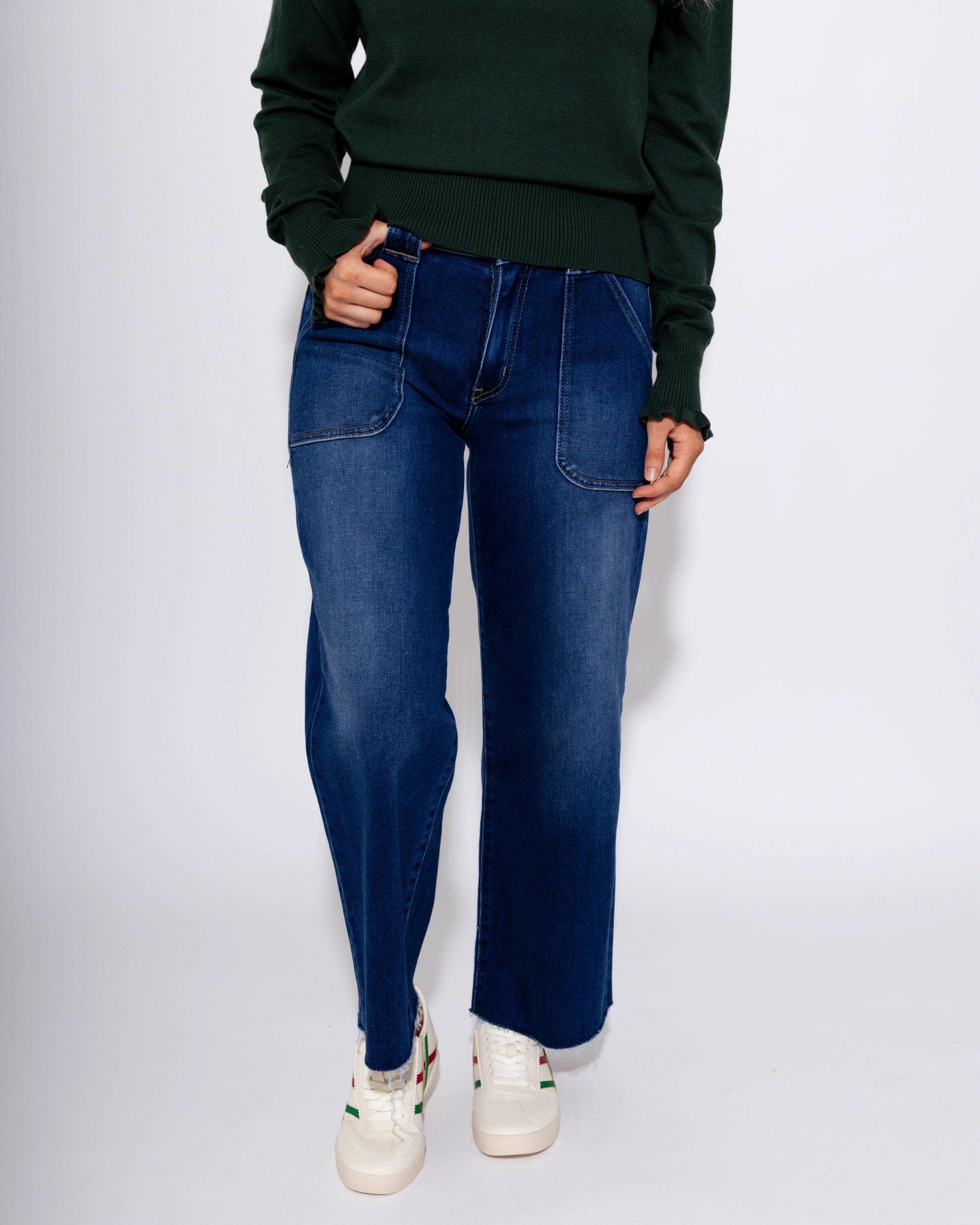 Flexible Waistband No Fuss Fit Petite Palazzo Jeans in Dark