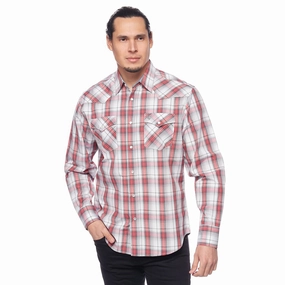 Avalon Men's Grey/White/Red Plaid Long Sleeve Twill Weave