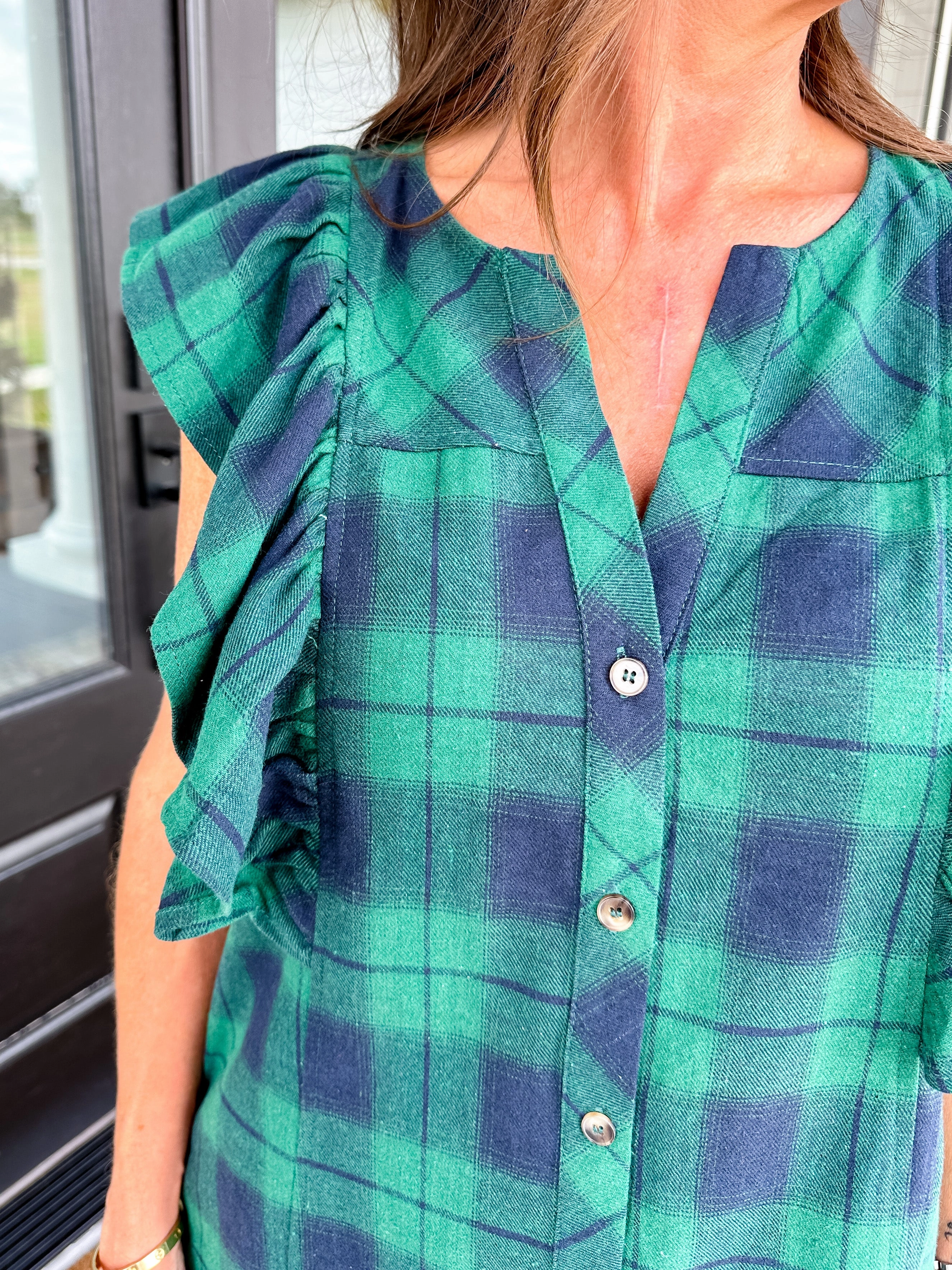 Fit Focused Earthy Hue Plaid Ruffle Sleeve Mini Dress