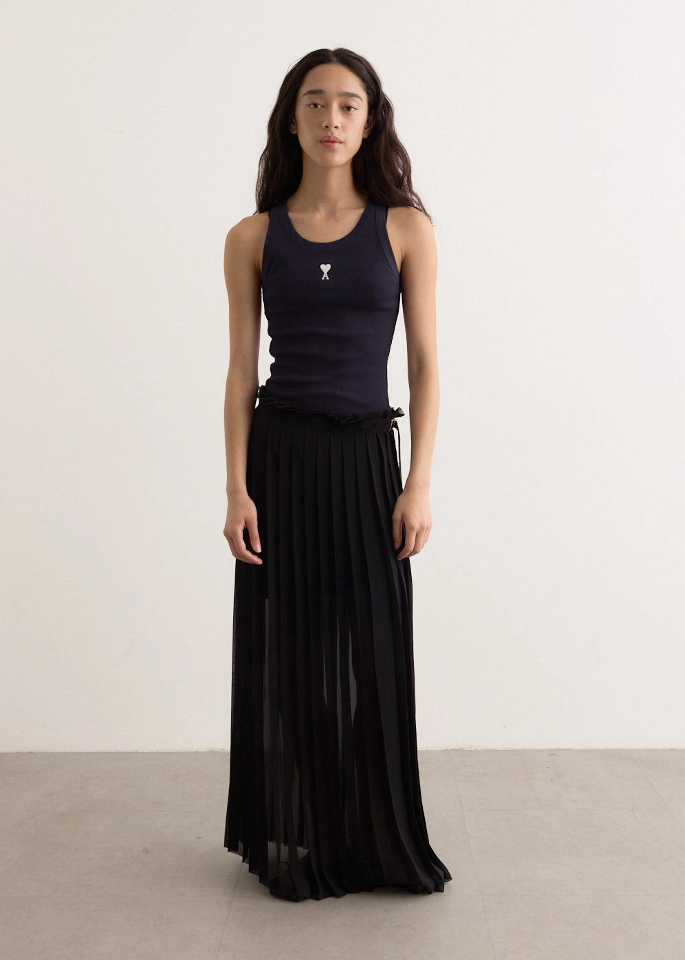 Pleated Skirt Sheer Overlay