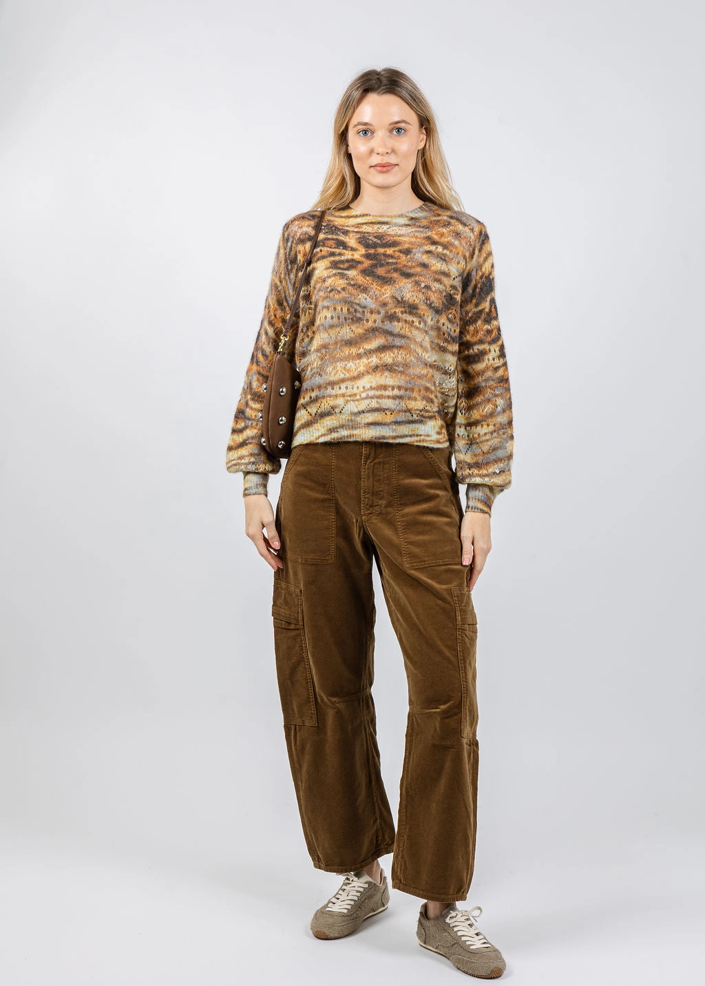Soft & Cozy Light Warmth Animal Print Pointelle Crew Sweater - Neutral Combo