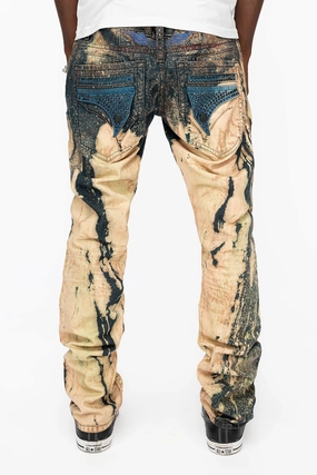 Weekend Warrior Festival Outfit Smooth Garment Washed Softness MENS  FLAP POCKET SKINNY JEANS IN GRAFFITI WASH WITH CRYSTALS