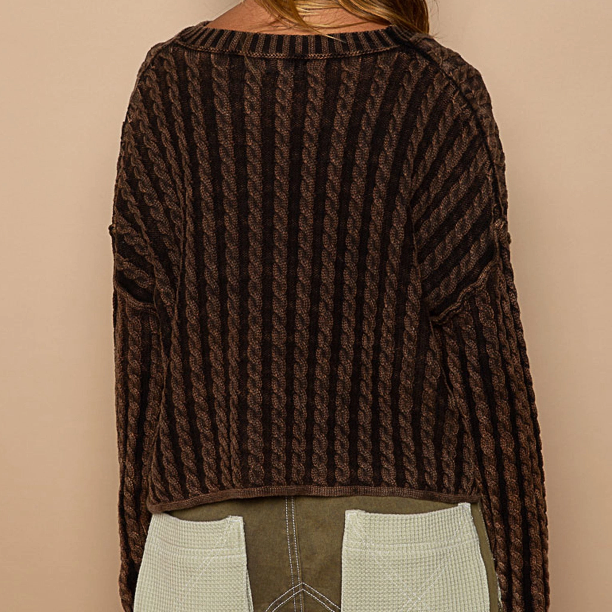 Stretch Comfort Fitted Blouse Pol Clothing Women's Vintage Twist Weave Sweater