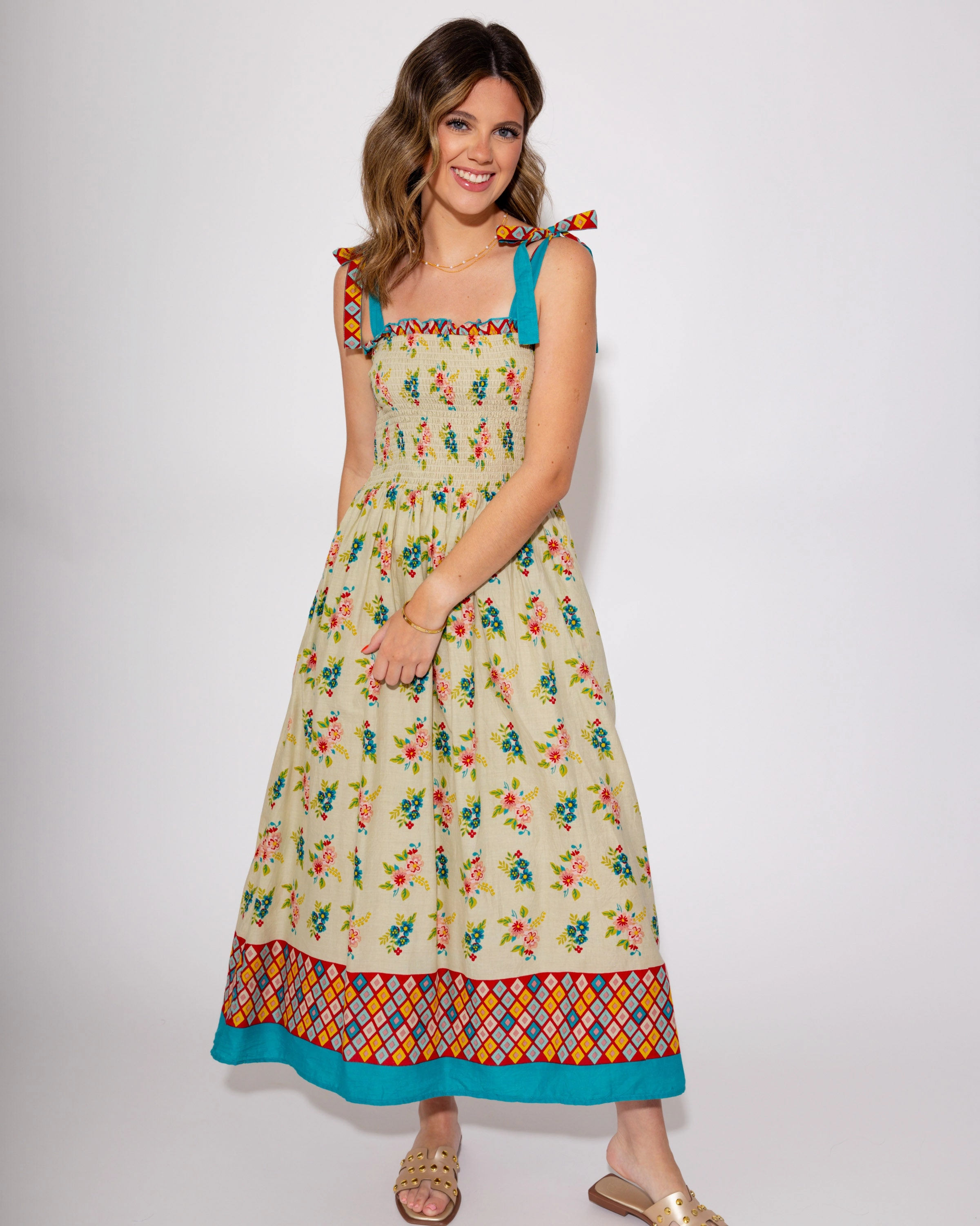 Blossom Breeze Smocked Midi Dress Fit For All Light Fit