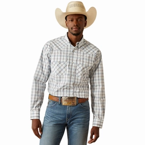 Ariat Men's Pro Worth Grey Plaid Long Sleeve Shirt Polka Dot Eco-Friendly Choice