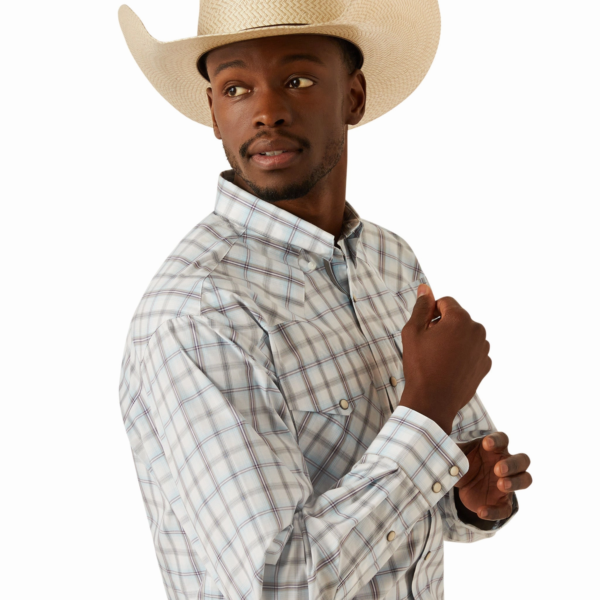 Flexible Mobility Ariat Men's Pro Worth Grey Plaid Long Sleeve Shirt