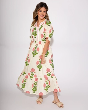 In Full Bloom Midi Dress Evening Look Flare Hem