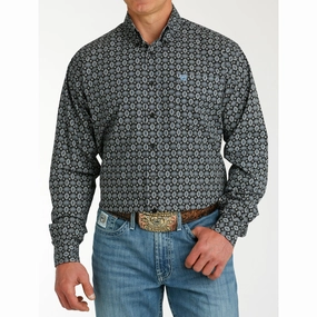 Sleek Style tailored look Cinch Men's Black & Blue Geo Print Long Sleeve