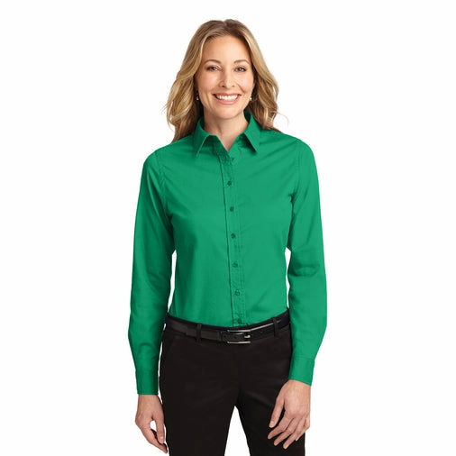 VNeck Style Formal top Port Authority Women's COURT GREEN Long Sleeve Easy Care Shirt