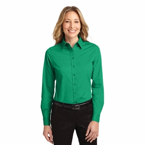 VNeck Style Formal top Port Authority Women's COURT GREEN Long Sleeve Easy Care Shirt