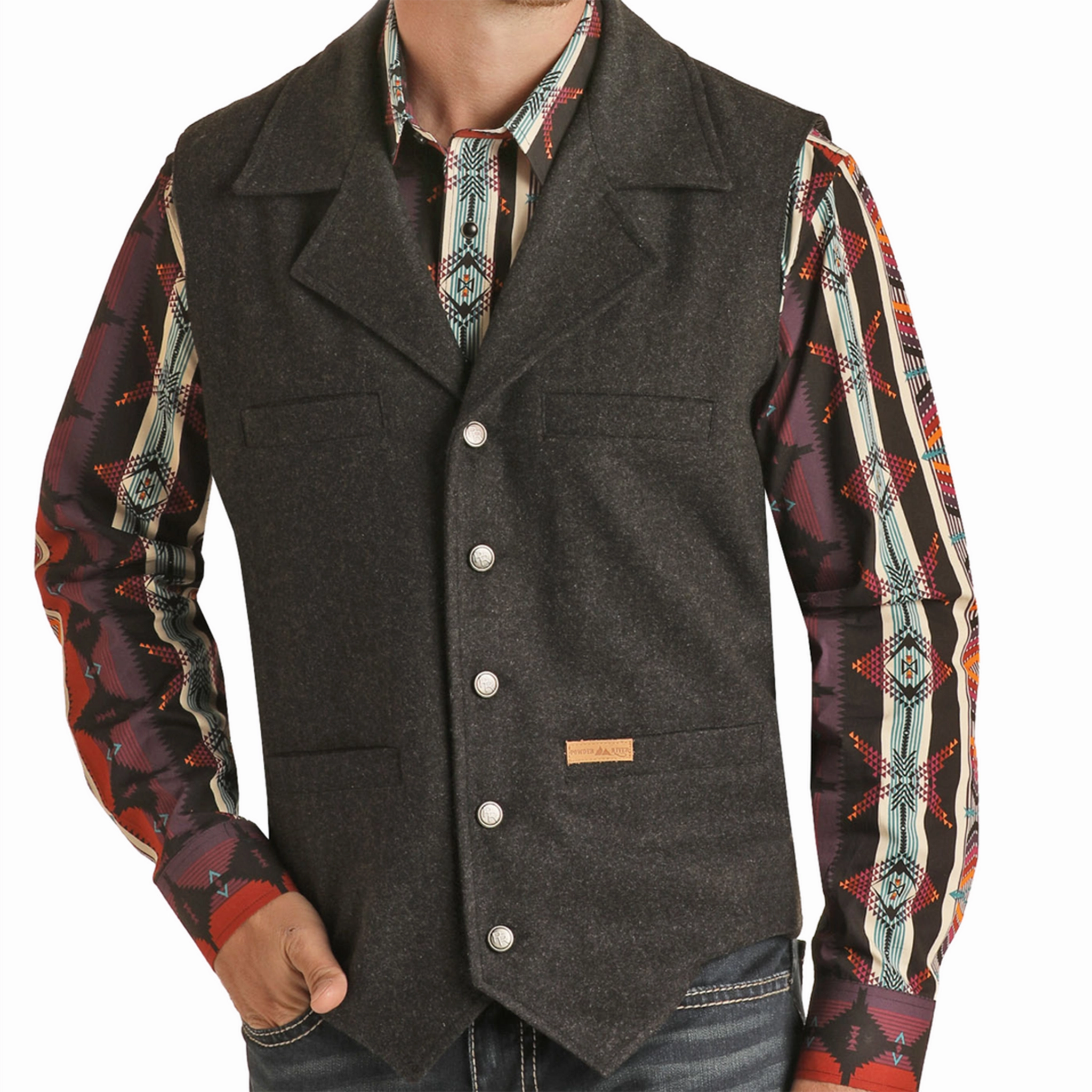 Powder River Heather Black Wool Vest Water Repellent Finish Anti Odor Treatment