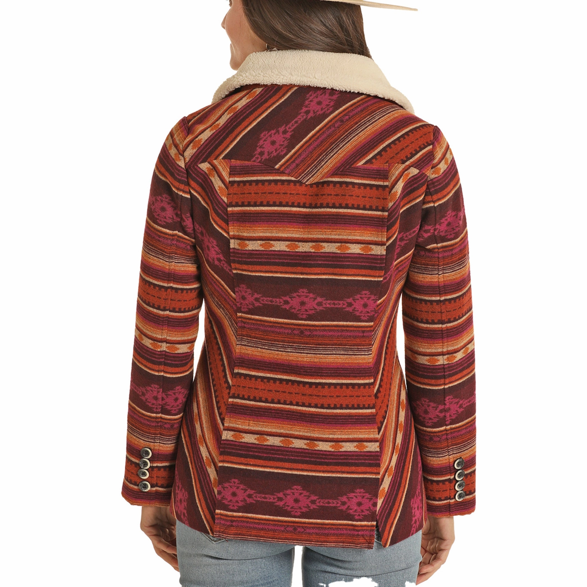High Collar Powder River Ladies Serape Stripe Wool Coat