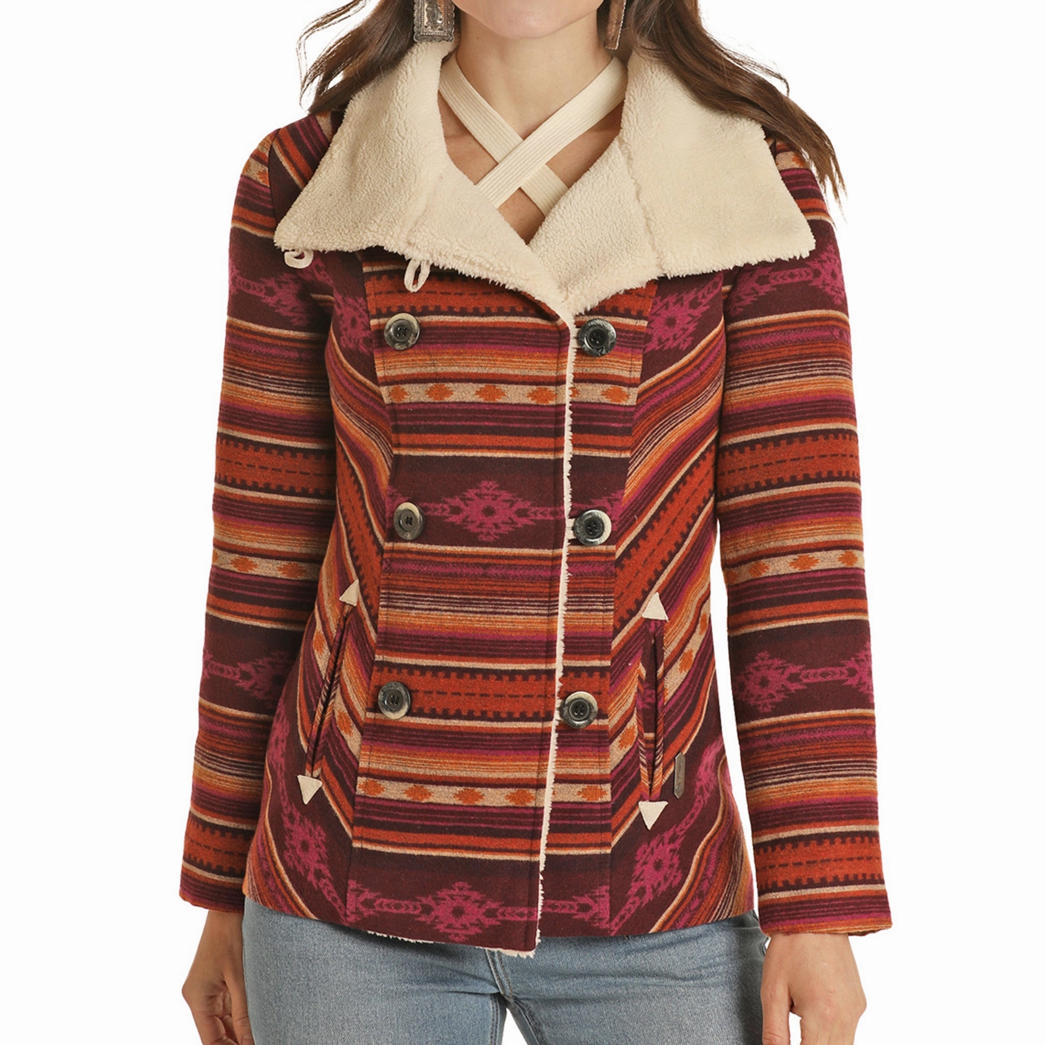 Powder River Ladies Serape Stripe Wool Coat Autumn Layers