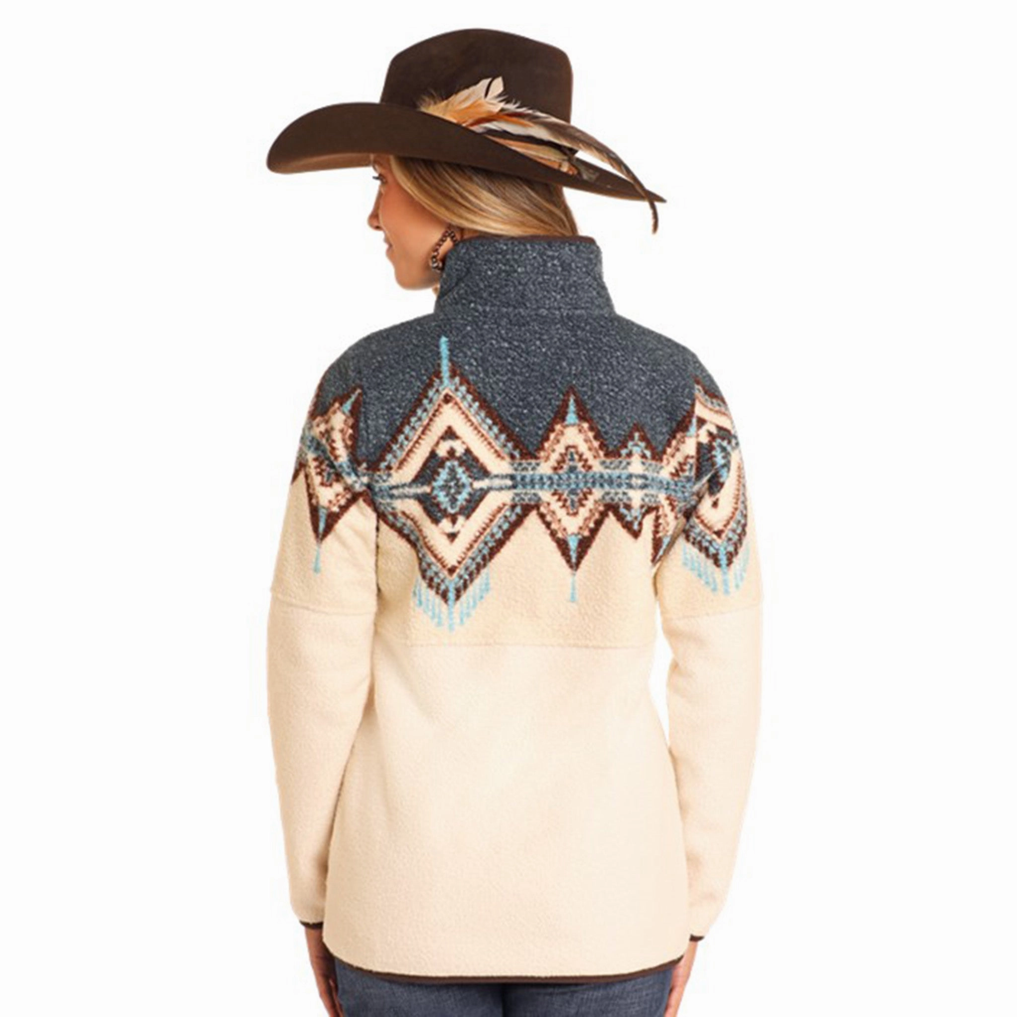 Magnetic Closure Options Wind Resistant Fabric Powder River Women's Aztec Border Berber Pullover