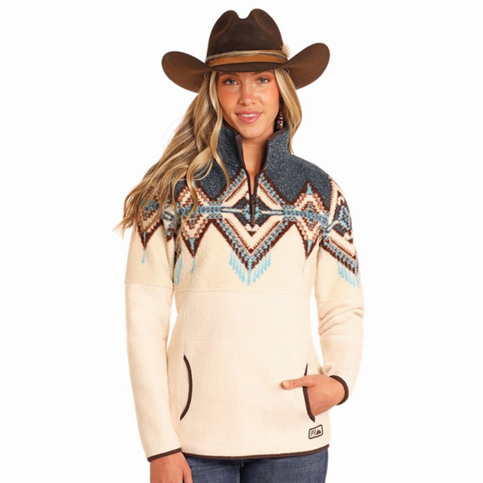 Non Irritating Edging Practical Layer Powder River Women's Aztec Border Berber Pullover