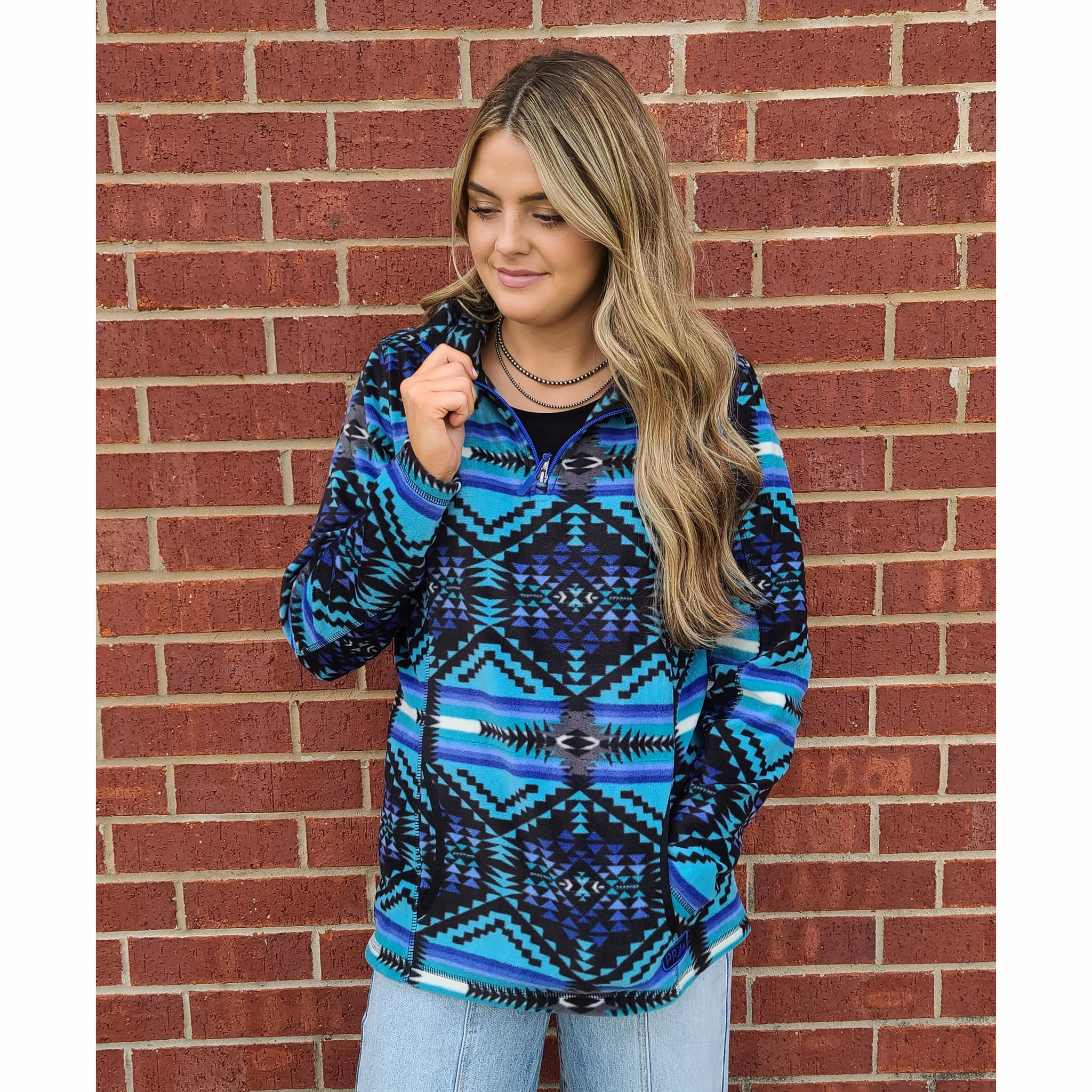 Powder River Women's Black Aztec Pullover Layering Compatible Cut Smooth Finish