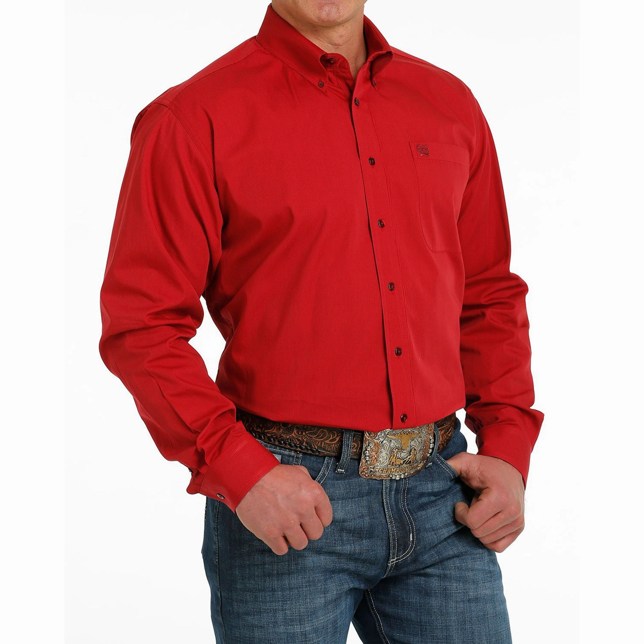 Pure Cotton Cinch Men's Red & Black Micro Striped Shirt
