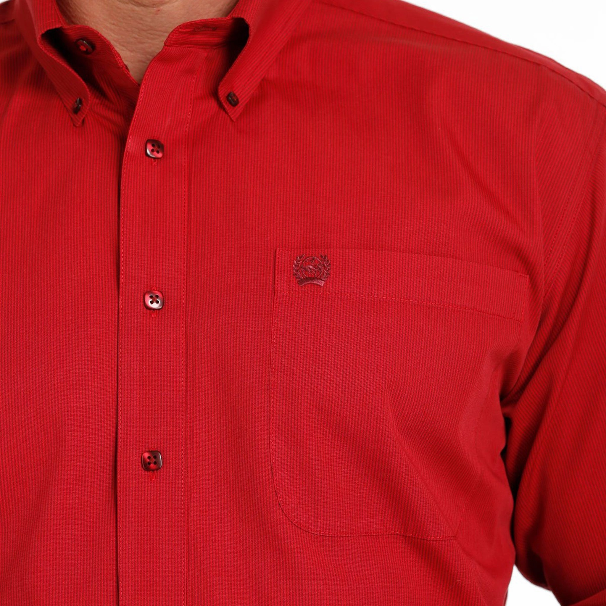 Cinch Men's Red & Black Micro Striped Shirt Odor Control Fabric