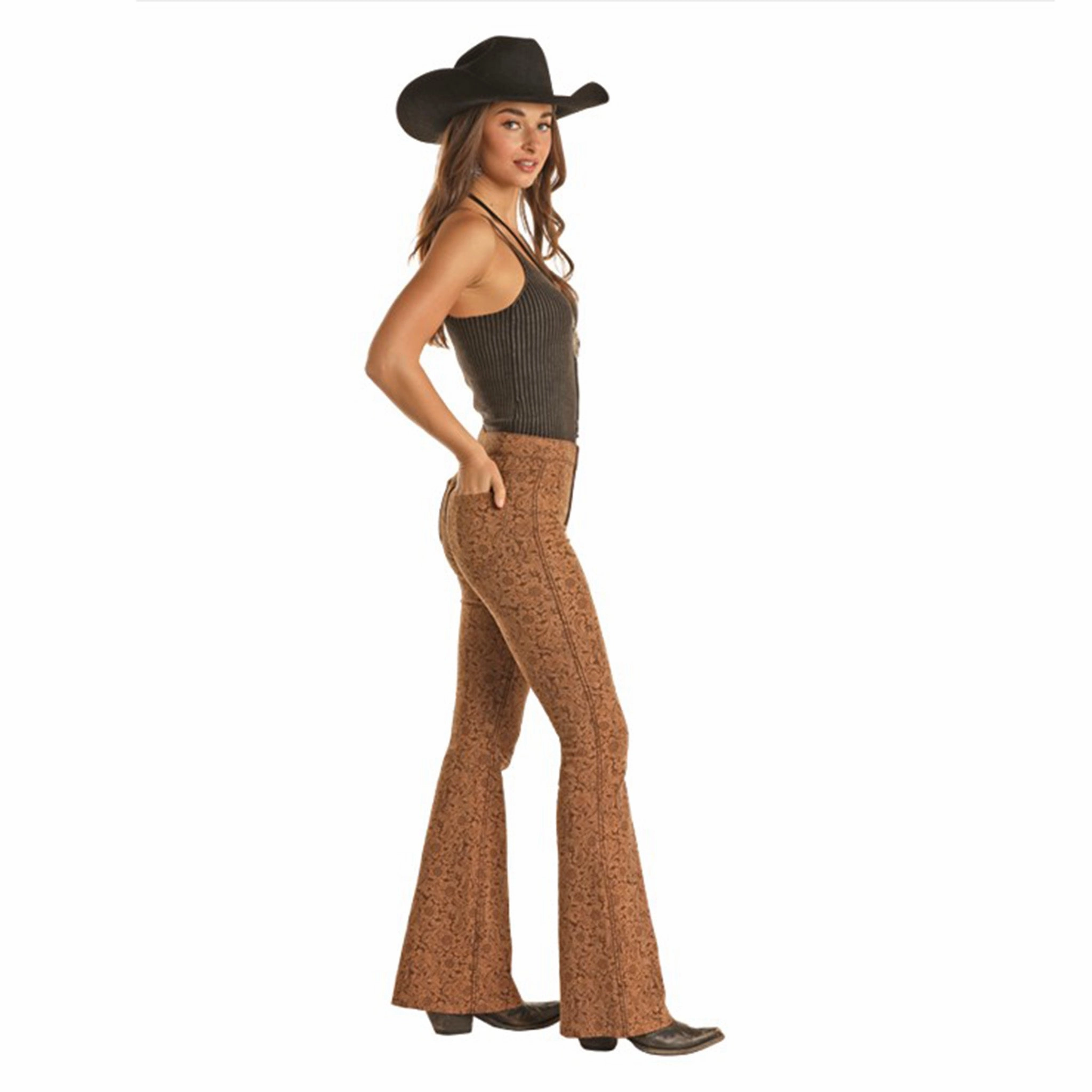 Work Meeting Weekend Style Streetwear Fan Rock & Roll Denim Women's Brown Reversible Flares