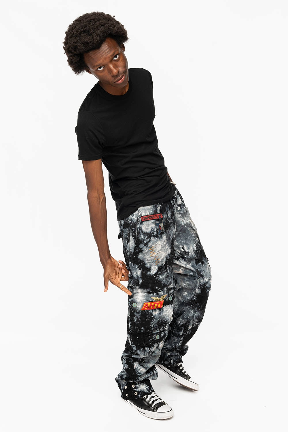 Basic Style Quality Basic ORIGINAL ROBIN??S JEAN CALL OF DUTY CARGO PANTS IN CRYSTAL TYE DYE BLK WITH PATCH