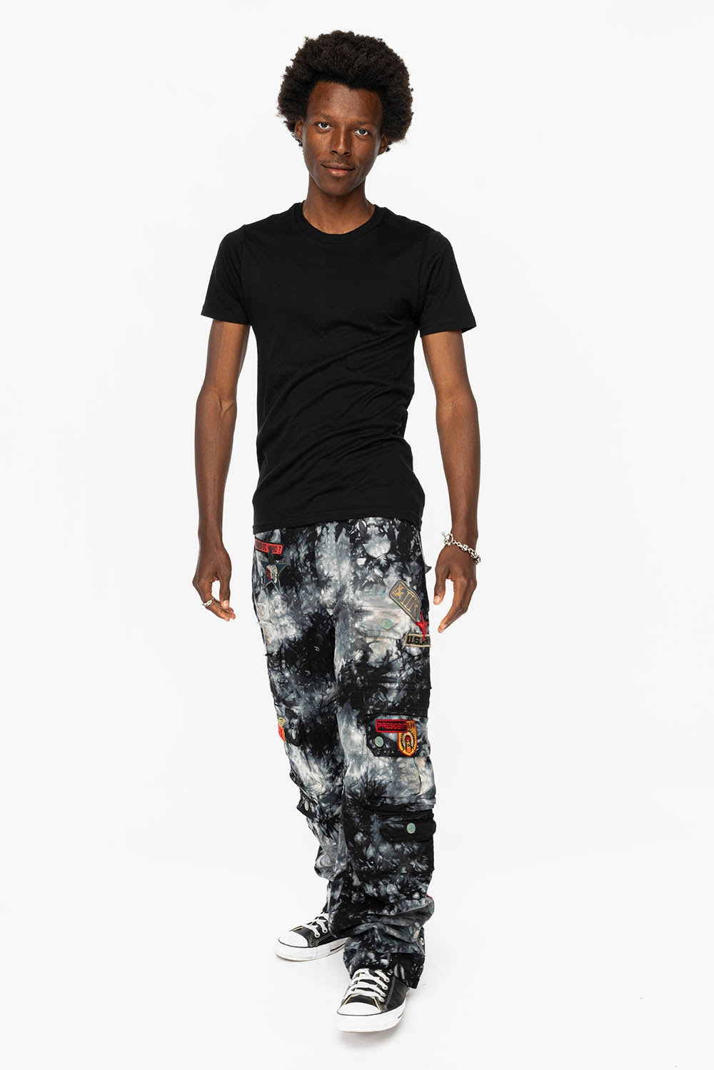 ORIGINAL ROBIN??S JEAN CALL OF DUTY CARGO PANTS IN CRYSTAL TYE DYE BLK WITH PATCH Modern Comfort