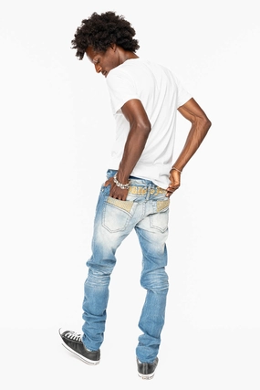 SKINNY JEAN IN BLUE 5D LIGHT WASH EMBELLISHED WITH AURUM CRYSTALS Functional Fit Easy Pairing