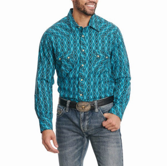 Rock & Roll Men's Turquoise Aztec Shirt Abstract print