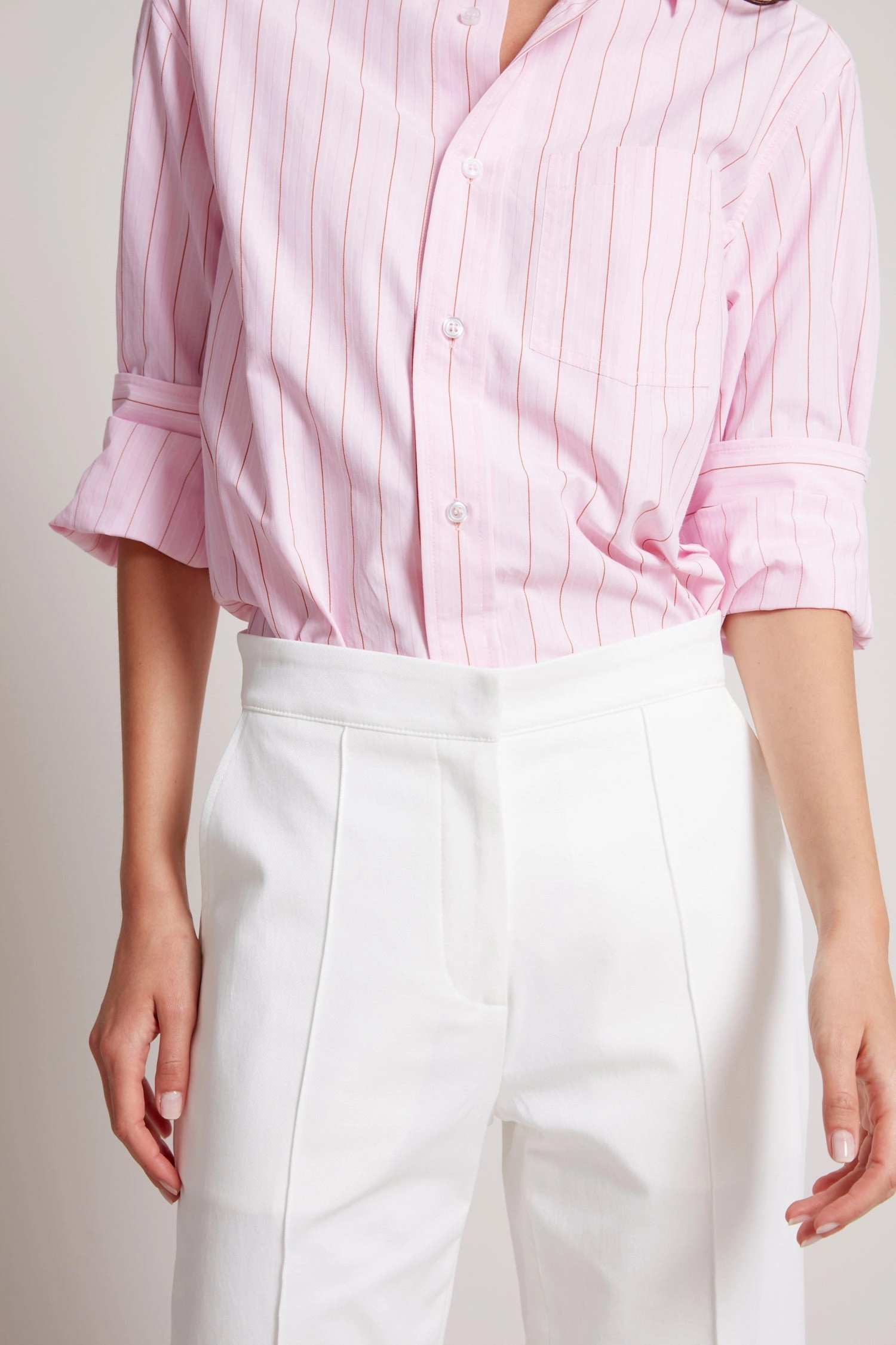 Preston Straight Leg Stretch Trouser With Pin Tuck - White Layered Style Heat Control