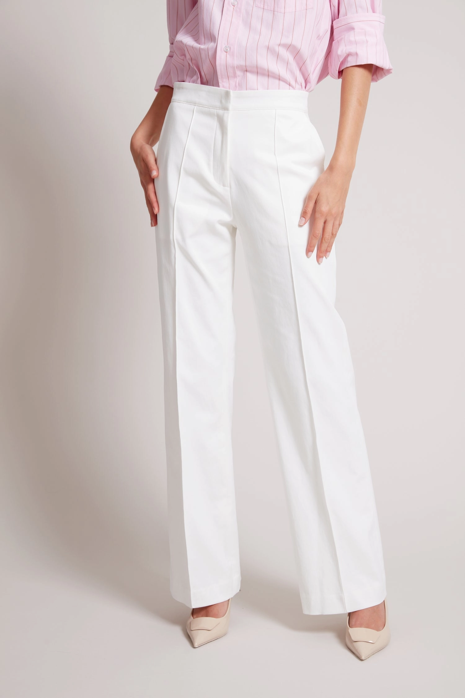 Warm design Preston Straight Leg Stretch Trouser With Pin Tuck - White
